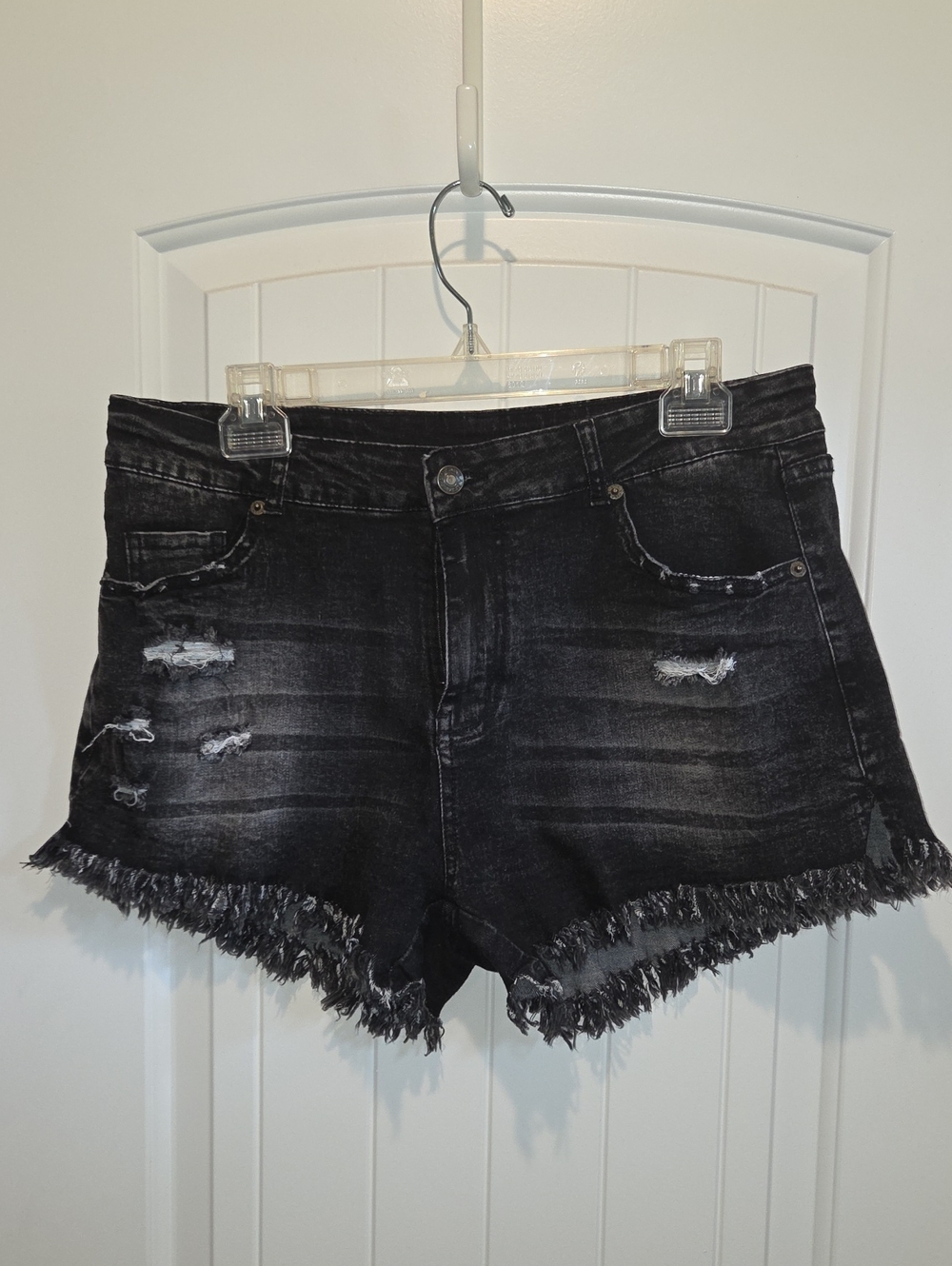 Black Distressed Frayed Hem Women's Denim Shorts